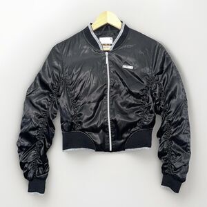 Southpole Bomber Jacket Satin Cropped Ruched Y2K Medium Black